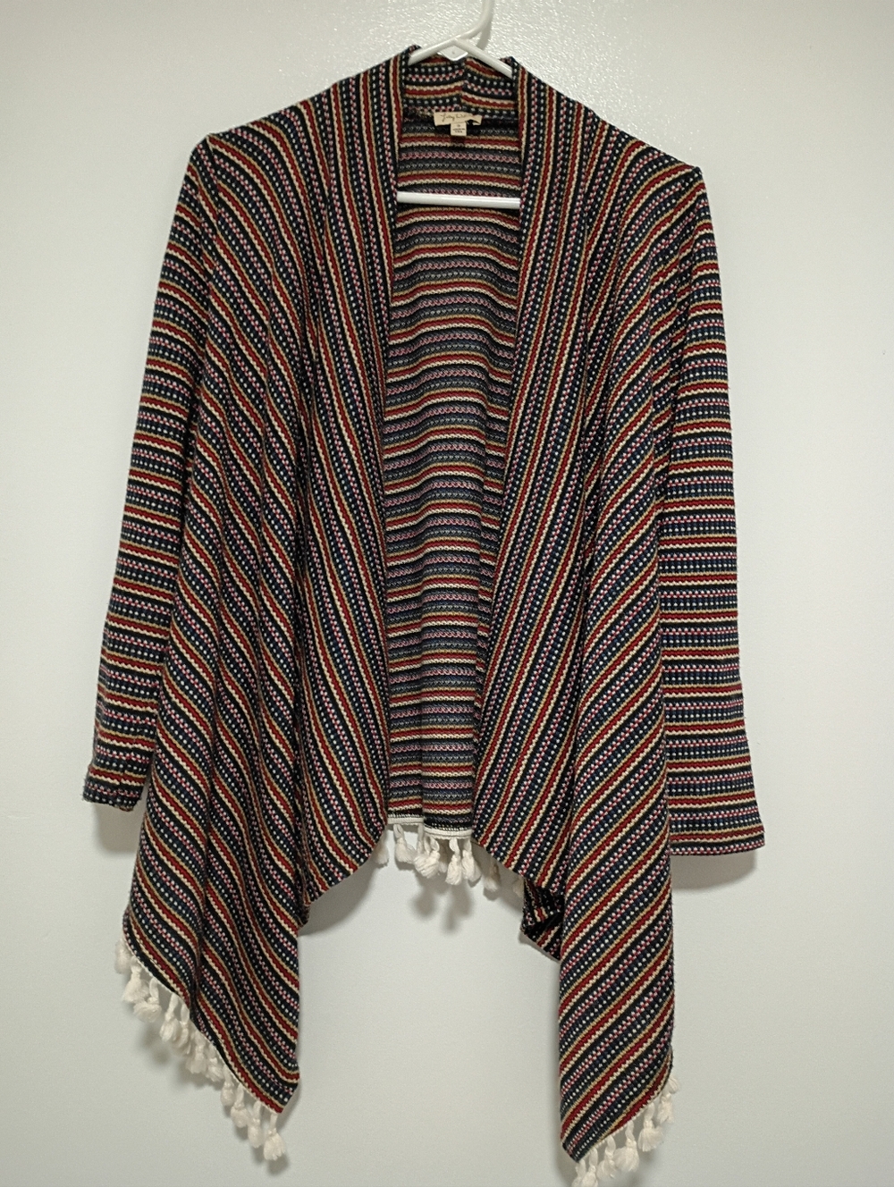 Lily White Striped Tassel-Trim Open Front Cardigan Women's Size Small